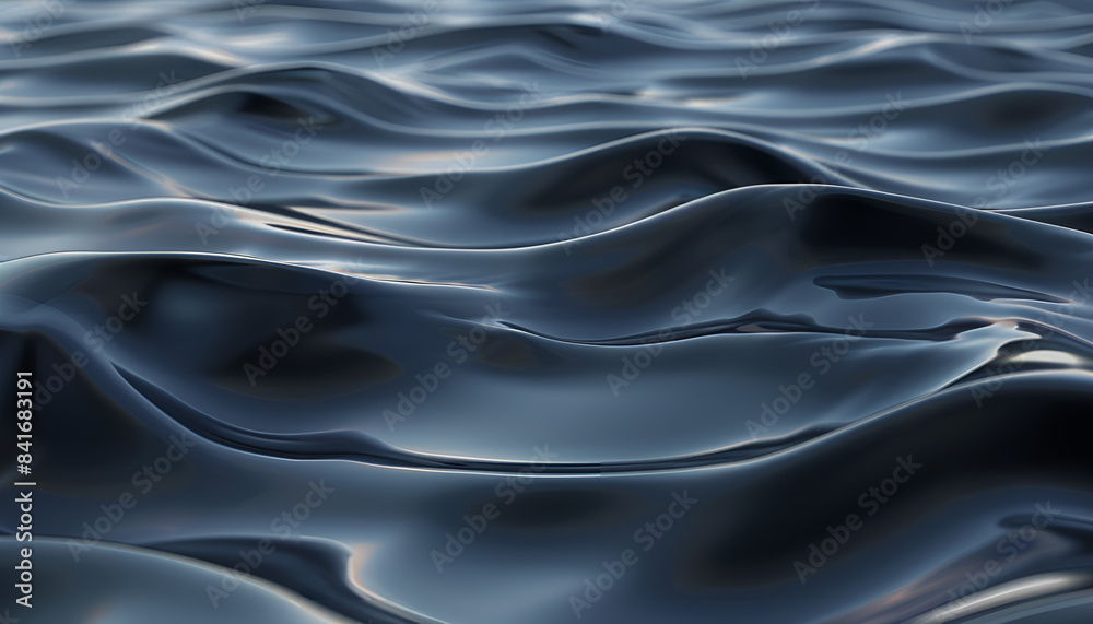 Fototapeta premium surface detail rendering, smooth visual concept with smooth sea wave, Horizontal motion blur applied, water textured surface, light navy and black gradient, soft lighting