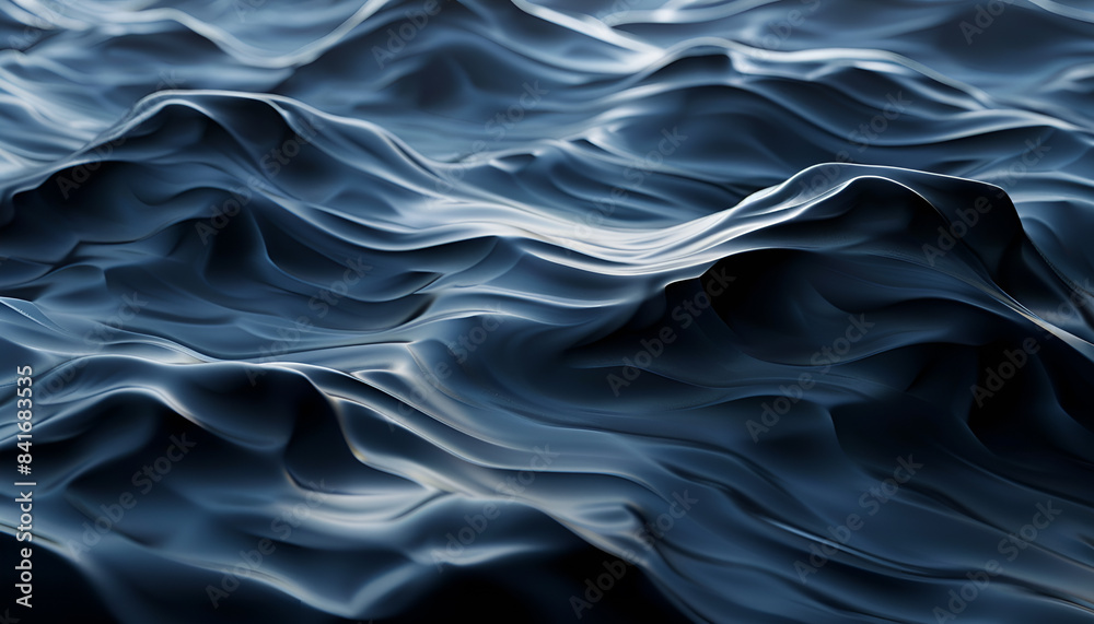 Fototapeta premium surface detail rendering, smooth visual concept with smooth sea wave, Horizontal motion blur applied, water textured surface, light navy and black gradient, soft lighting