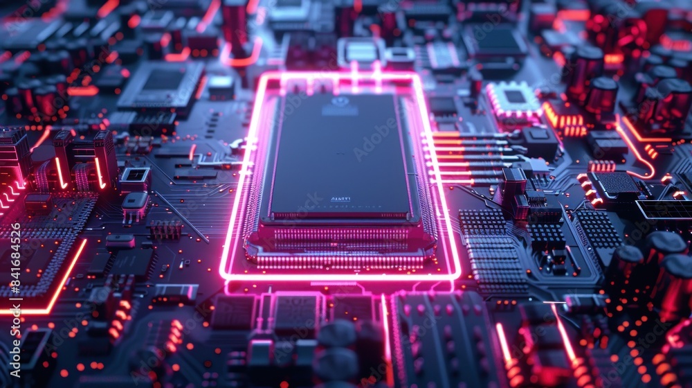 Obraz premium 3d rendering, Central Computer Processors CPU with neon glowing light. generative AI image