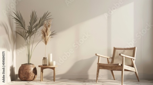Blank frame photo in Cozy Modern Living Room with Bookshelf and Floor Lamp © HengXGen