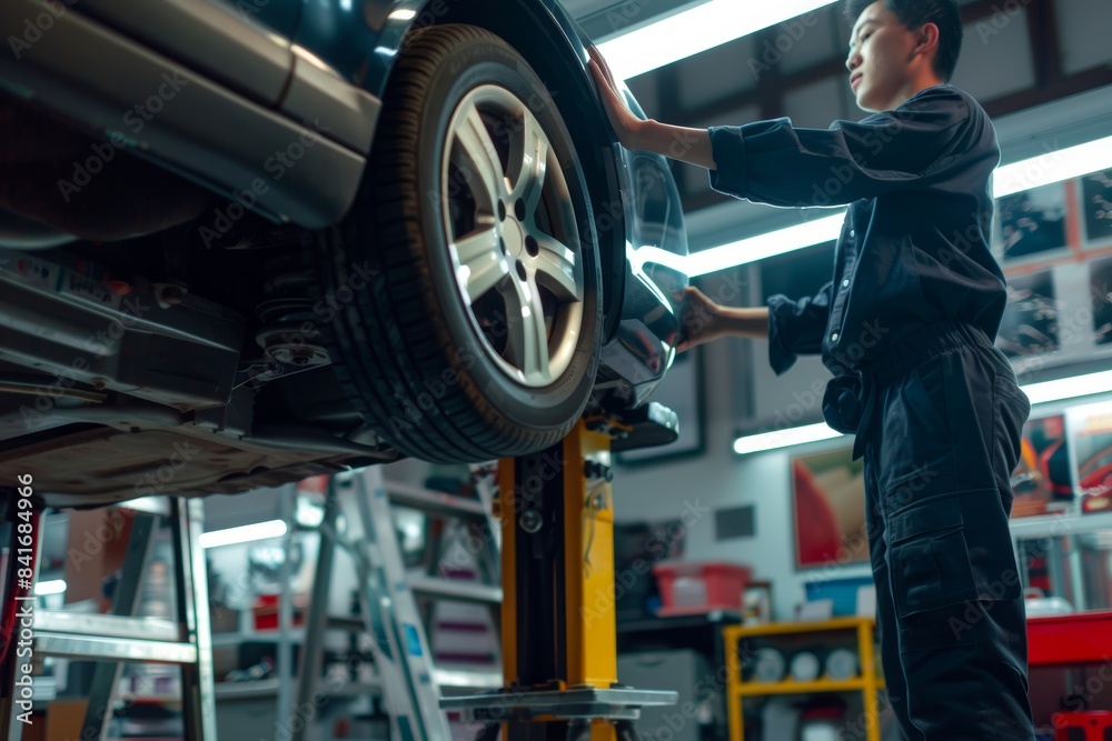 custom made wallpaper toronto digitalMechanic Aligning Car Tires Using Modern Tools in a Professional Auto Repair Shop