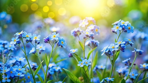 Panoramic spring background of lush forget-me-not flowers, panorama, spring, background, forget-me-not, flowers, blue, colorful, nature, garden, blooming, vibrant, beauty, fresh, seasonal © Sompong