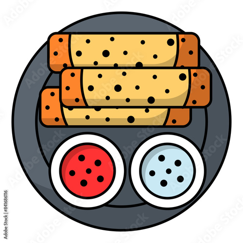 Rellenong Hipon vector color icon design, Pan-Asian cuisine symbol, Most Popular Dishes Sign,Casual eats stock illustration, Tikoy or Cheese Sticks Concept photo