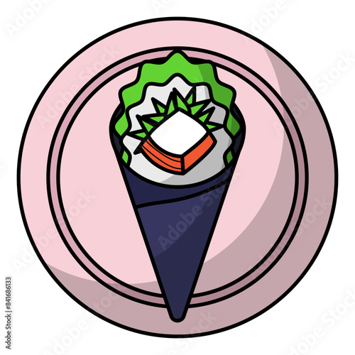 Roasted seaweed wrapped with sushi rice vector color icon design, Pan-Asian cuisine symbol, Most Popular Dishes Sign,Casual eats stock illustration, Temaki Hand Roll Concept