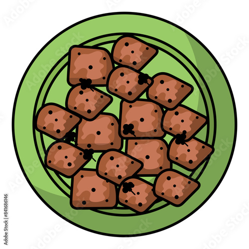 Japanese stir frying meat vector color icon design, Pan-Asian cuisine symbol, Most Popular Dishes Sign,Casual eats stock illustration, Teriyaki duck Concept