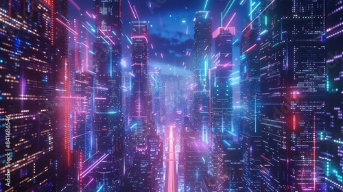 Futuristic city with metaverse and cyberpunk concept. generative AI image