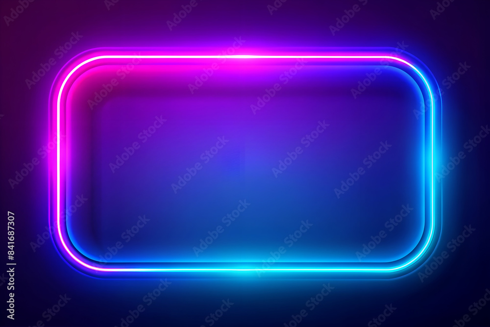 Vibrant neon frame with rounded corners. Glossy, Illumination Vibrant neon frame with rounded corners. Glossy, Illumination