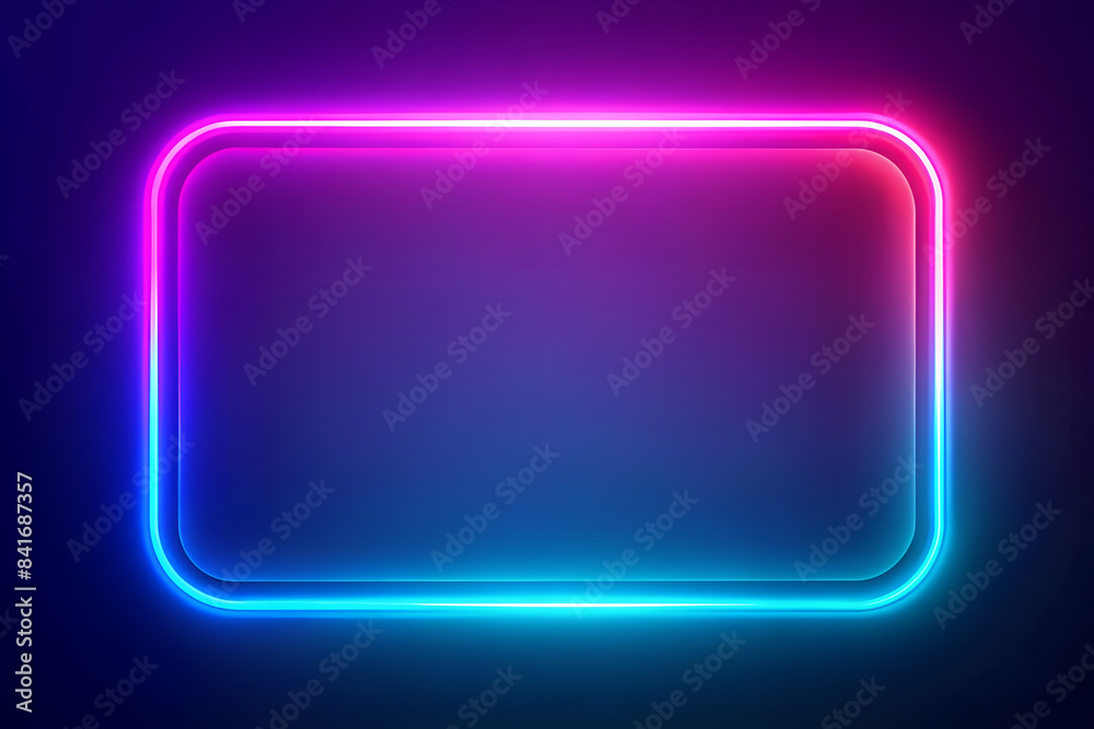 Vibrant neon frame with rounded corners. Glossy, Illumination Vibrant neon frame with rounded corners. Glossy, Illumination