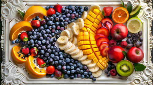 A vibrant fruit salad bowl with healthy organic multi colored berries . Nature's Palette: A Vibrant Fruit Salad Bowl Bursting with Healthy Organic Multicolored Berries photo