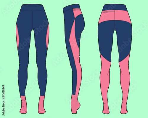 Women's Activewear Leggings Fashion Flat Sketch Vector