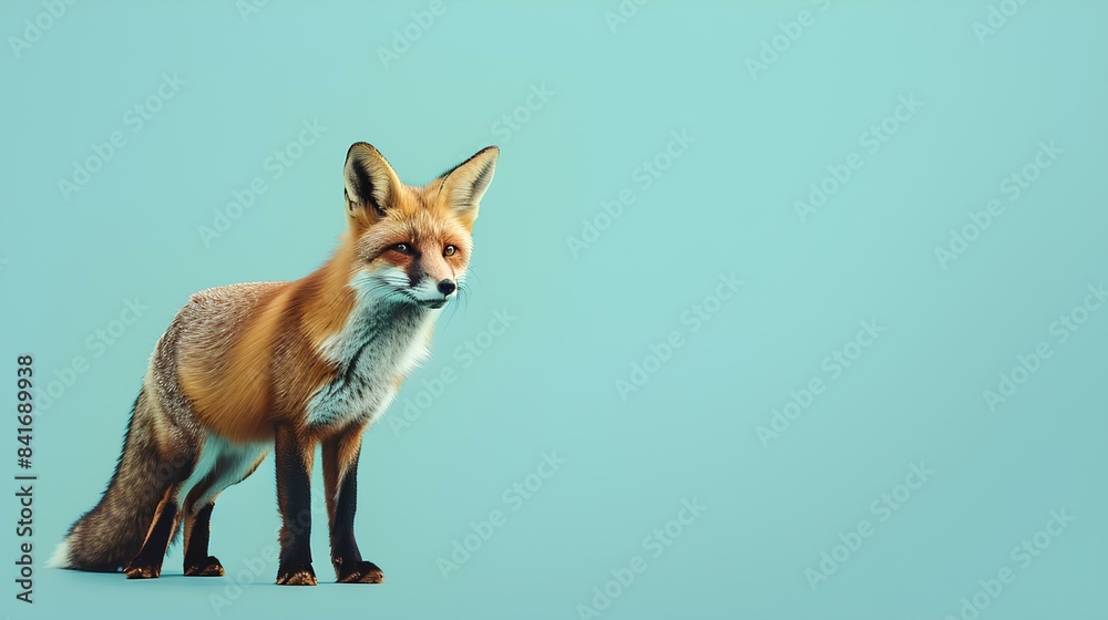 Obraz premium Missouri Brown Fox standing alone on a light blue background