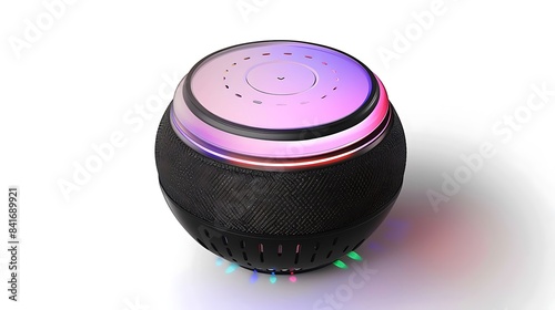 A Blufree pool speaker with color-changing RGB lights and Bluetooth connectivity, perfect for poolside parties, isolated and white background