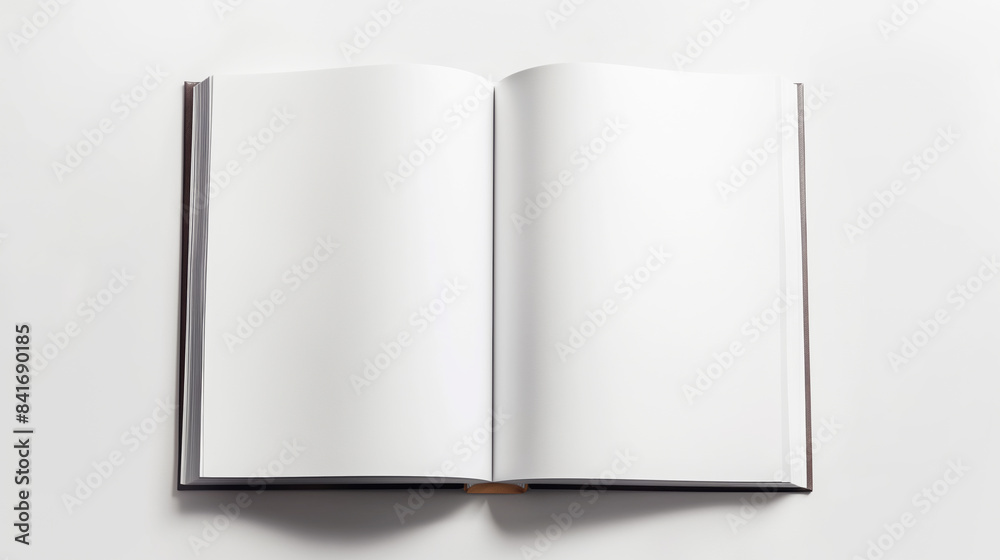 Open blank book on white background. Scene ideal for mockup or minimalist design concept Open blank book on white background. Scene ideal for mockup or minimalist design concept
