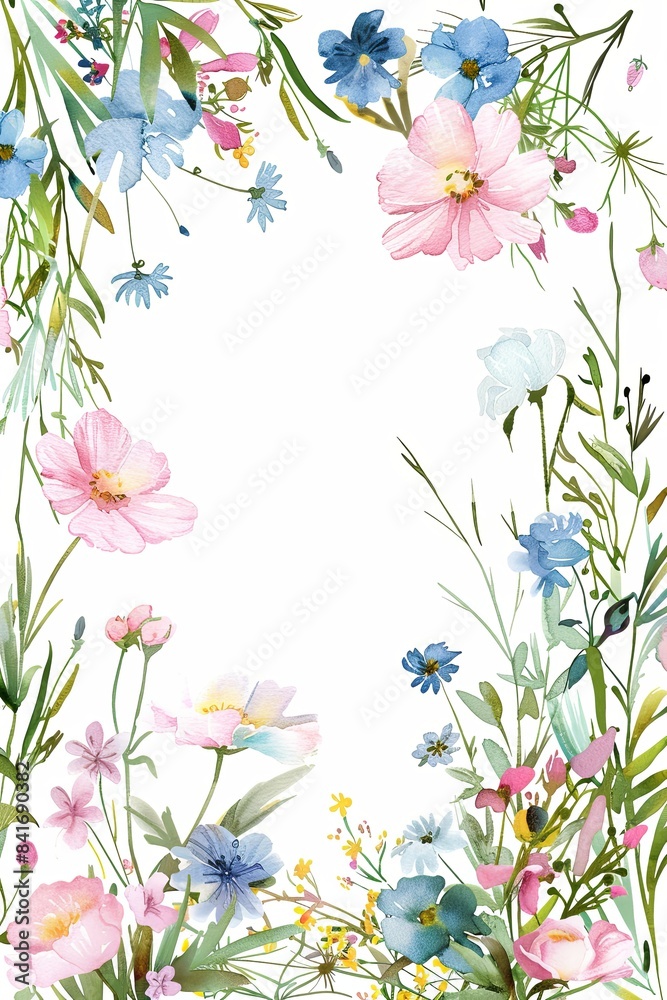 Elegant floral greeting cards,illustration of minimal flowers on rectangular border. 