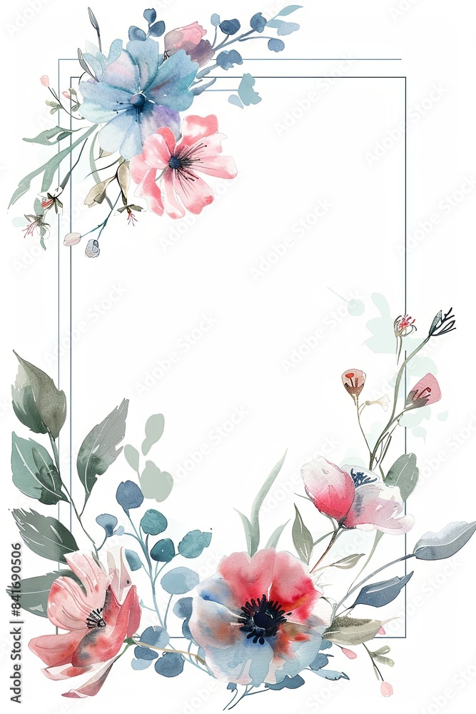Naklejka premium Elegant floral greeting cards,illustration of minimal flowers on rectangular border.