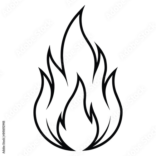 Simple black flame vector outline for fire icons and symbols