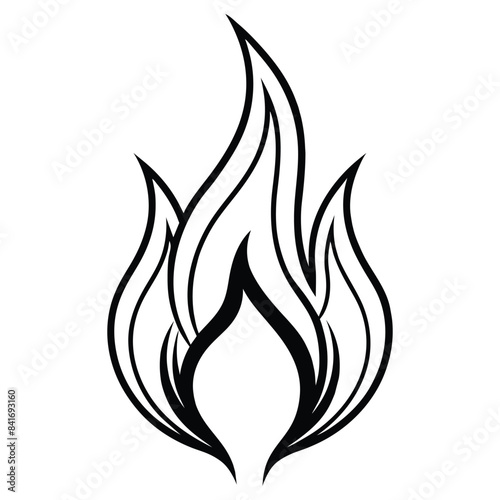 Elegant black and white flame illustration, vector fire icon, simple flame tattoo design © Maestro