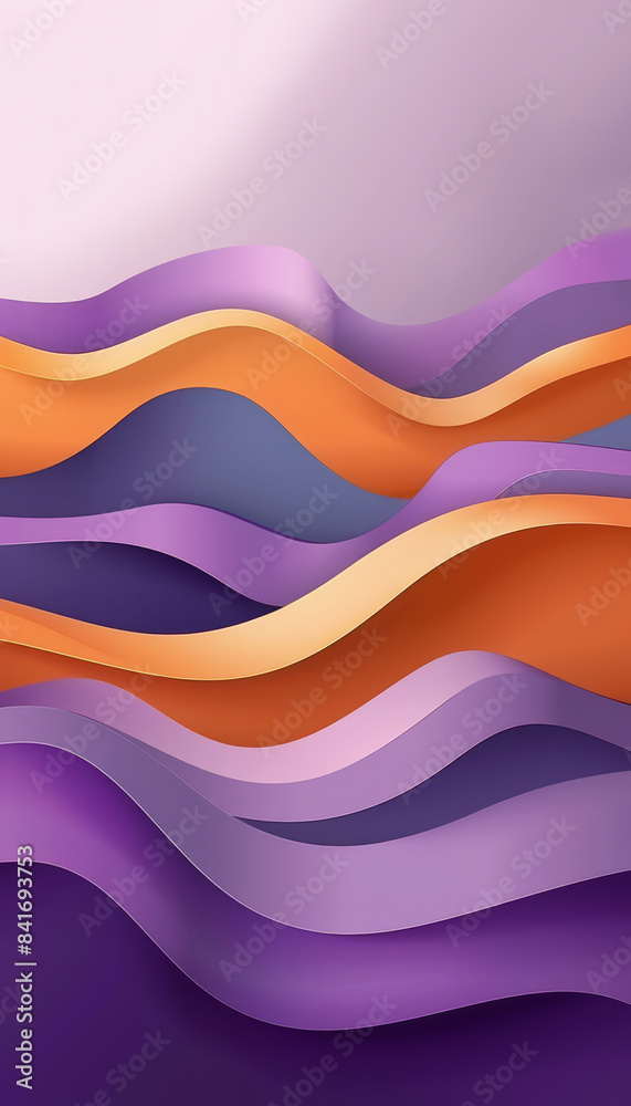 Abstract design with flowing, layered waves in purple and orange, creating a vibrant and dynamic pattern with smooth, undulating curves with copy space for text. Abstract design with flowing, layered waves in purple and orange, creating a vibrant and dynamic pattern with smooth, undulating curves with copy space for text.
