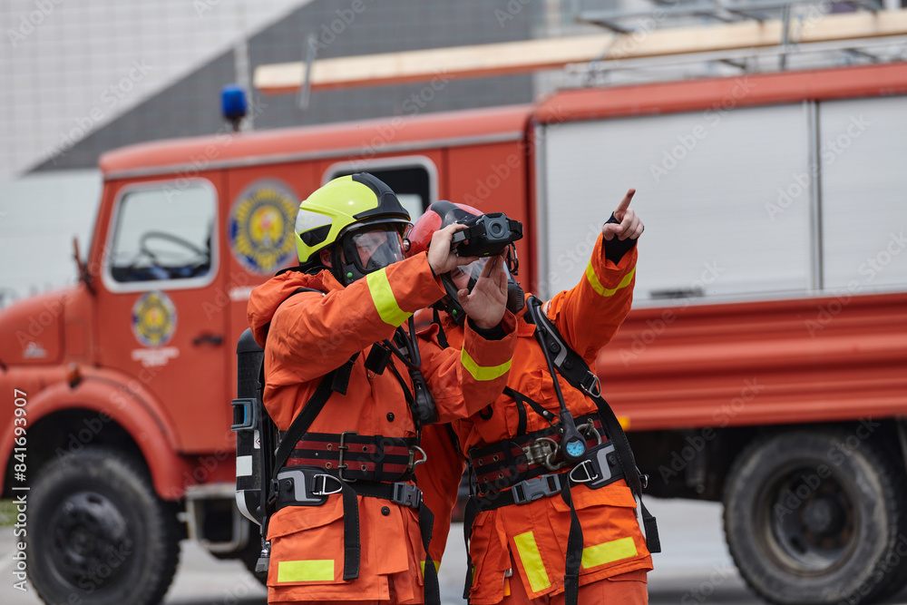 Firefighter Team Learning Thermal Camera Usage During Training Session Firefighter Team Learning Thermal Camera Usage During Training Session