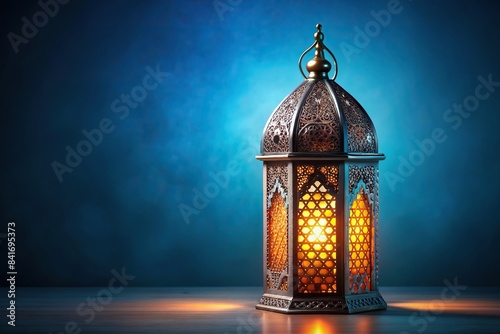 Traditional Ramadan lantern with intricate design on subtle blue background , Ramadan, lantern, Islamic, festive, celebration, traditional, culture, decoration, ornate, arabic, middle east