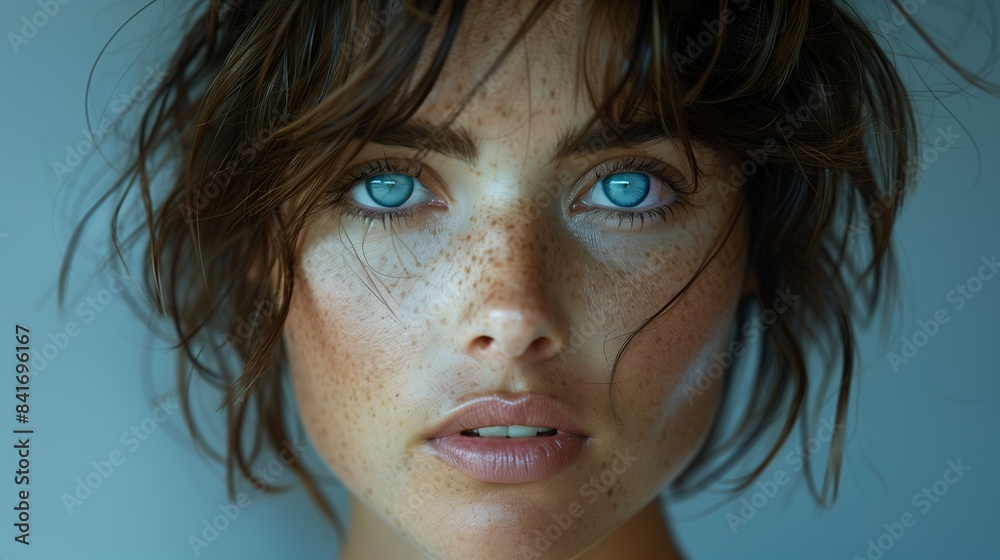 Close-Up Portrait of a Young Woman With Short Brown Hair and Green Eyes Close-Up Portrait of a Young Woman With Short Brown Hair and Green Eyes