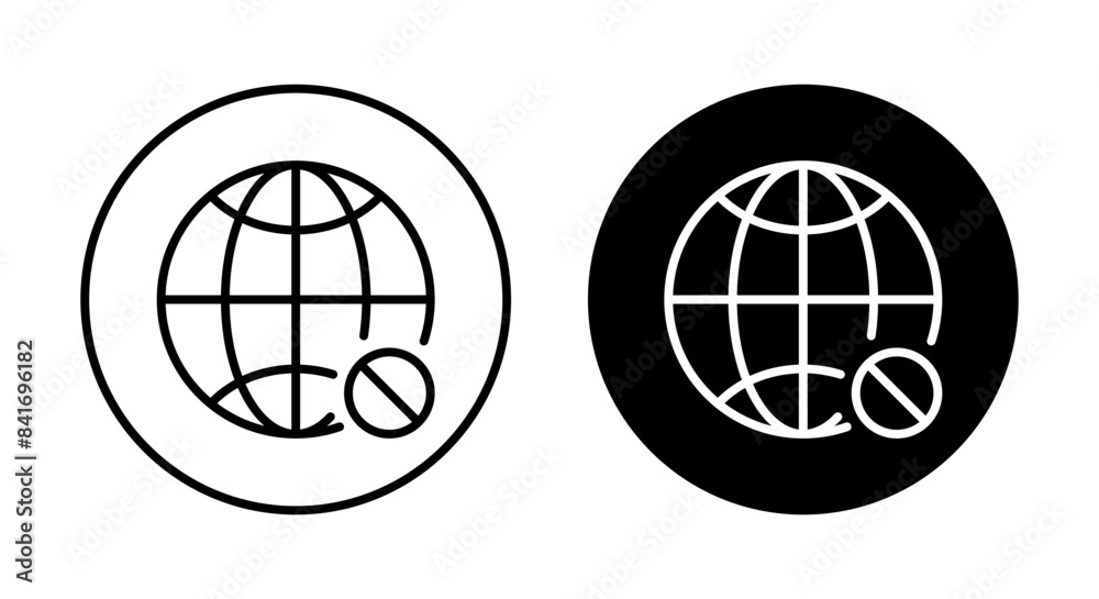 Offline globe, no internet icon on black circle