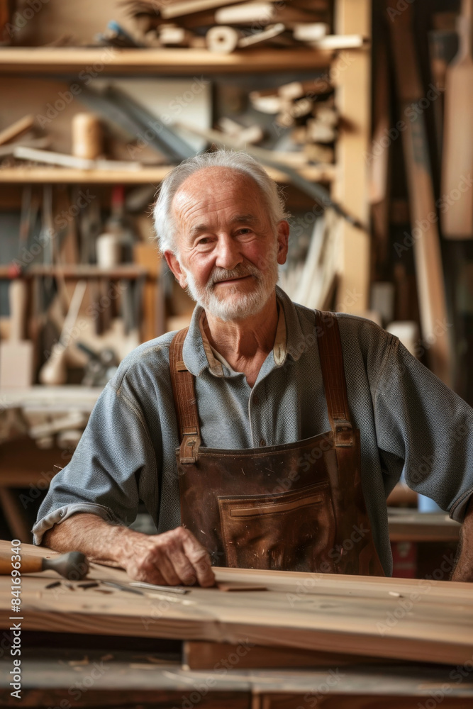 a Caucasian retired man attending a woodworking workshop a Caucasian retired man attending a woodworking workshop