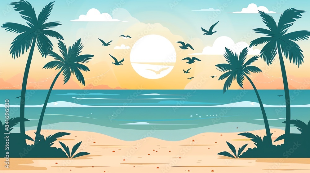 Fototapeta premium cartoon vector image of a beautiful beach view, background for a beach holiday web banner