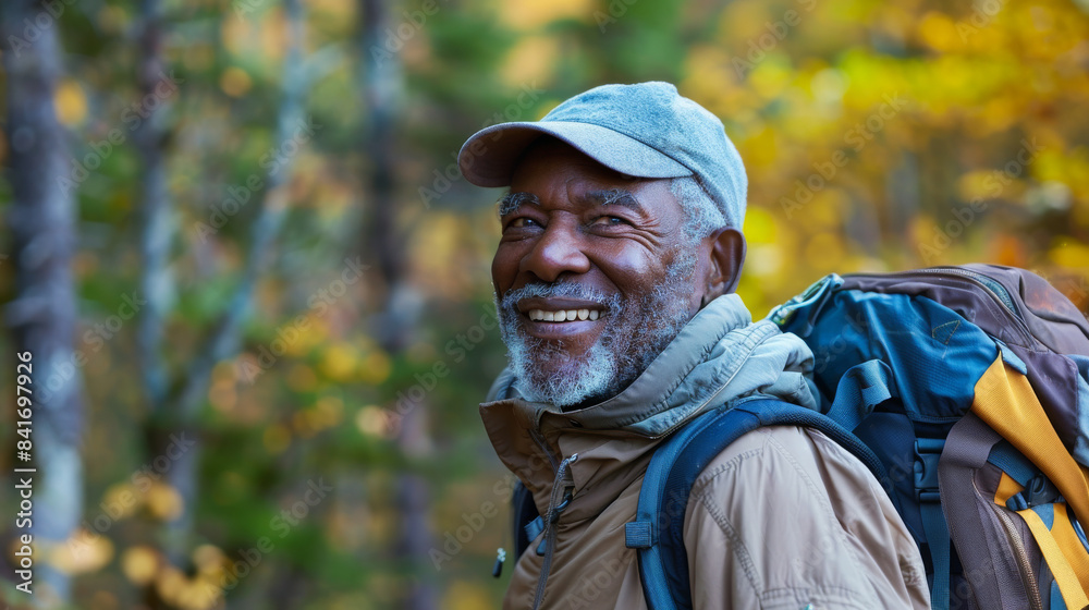 an African American retired man hiking in the mountains an African American retired man hiking in the mountains