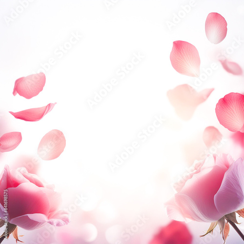 白背景にバラの花と水滴のフレーム　華やかな香りの背景素材 © STORY