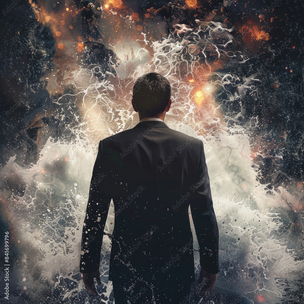 Obraz premium Businessman standing with his back talking on the phone Job