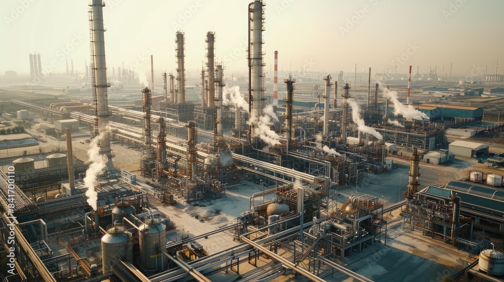 Aerial view Oil refinery. with a background of the sea and sky. The factory is located in the middle of nature and no emissions. The area around the air pure. Top view. Aerial view Oil refinery. with a background of the sea and sky. The factory is located in the middle of nature and no emissions. The area around the air pure. Top view.