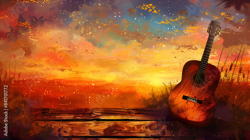 Country music background with guitar