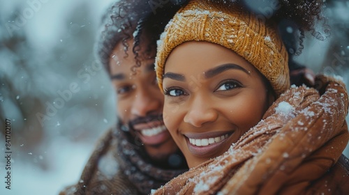 Smiling Couple In Winter Snow