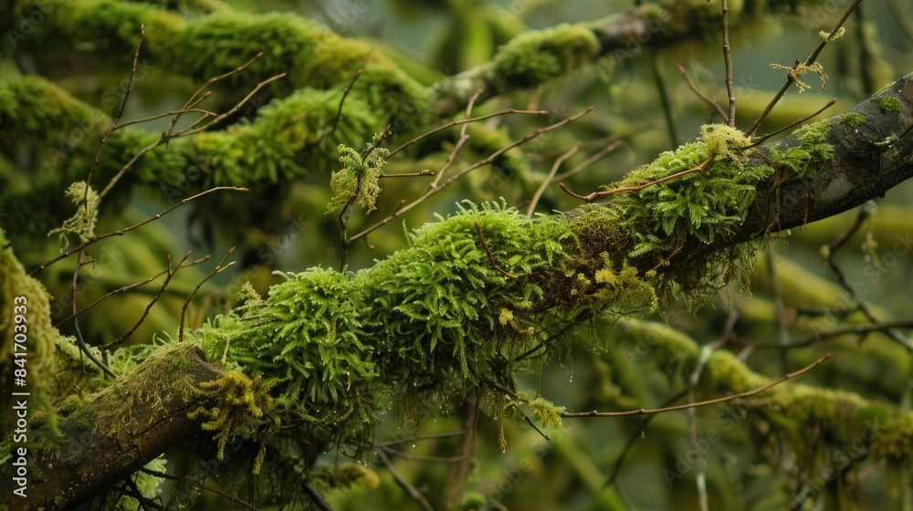Moss on trees and plants in Pacific Northwest woodland Moss on trees and plants in Pacific Northwest woodland