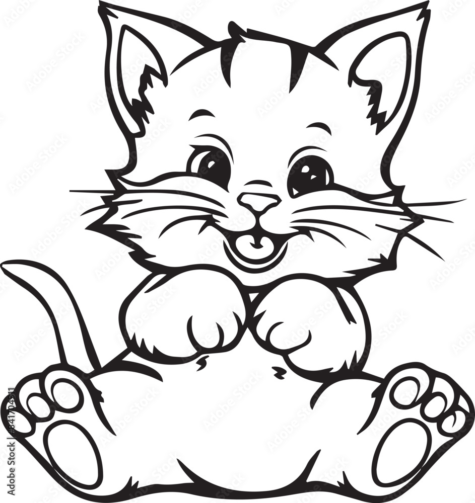 Obraz premium Baby cat smile vector art silhouette illustration