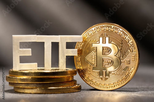 Trading ETFs on the Bitcoin cryptocurrency on the stock exchange photo