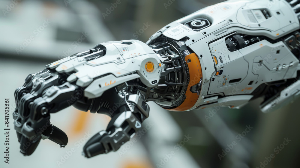 Detailed view of an advanced robotic arm with intricate mechanics, highlighting cutting-edge technology in robotics and engineering innovation. Detailed view of an advanced robotic arm with intricate mechanics, highlighting cutting-edge technology in robotics and engineering innovation.