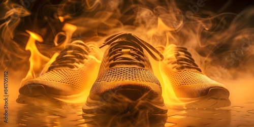 Shoes on fire background time to replace smelly wornout shoes. Concept Fashion, Footwear, Humor, Shopping, Lifestyle