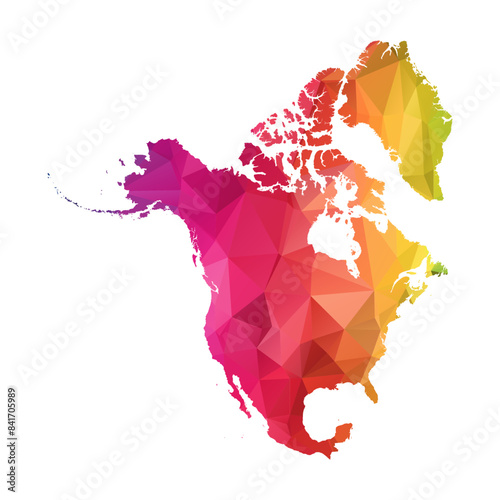 Abstract Polygon Map - Vector illustration Low Poly Color Rainbow North America map of isolated. Vector Eps 10.