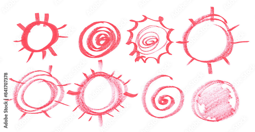 Set different sun, red marker isolated on white background	