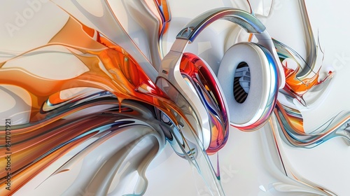 Enter a world of sonic innovation: Superior headphones framed by dynamic abstract art