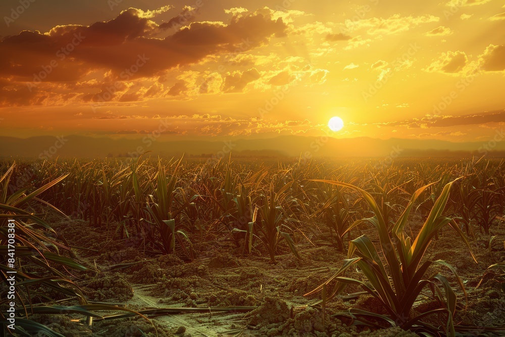 Genetically Modified Crops Thriving in Arid Region at Sunset - Sustainable Agriculture Concept Genetically Modified Crops Thriving in Arid Region at Sunset - Sustainable Agriculture Concept