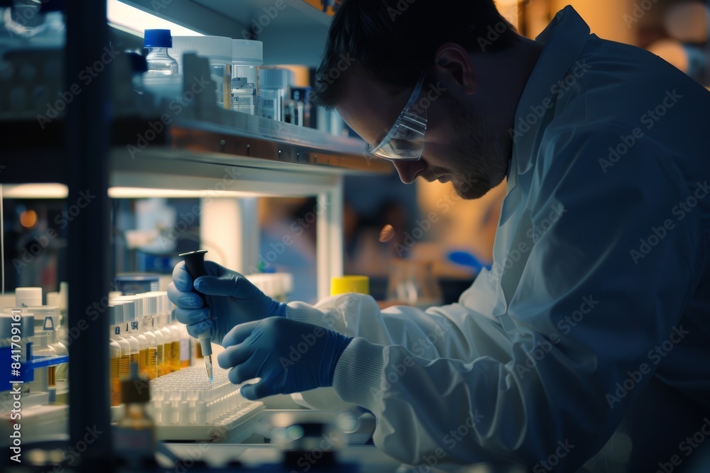 Lab Technician Preparing DNA Samples for Genetic Modification with Precision and Safety Lab Technician Preparing DNA Samples for Genetic Modification with Precision and Safety