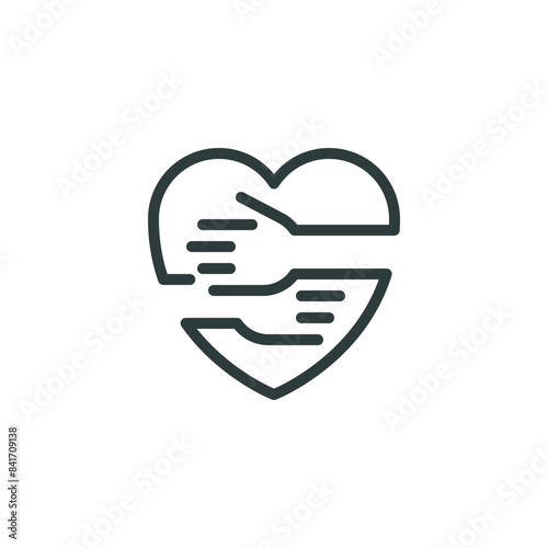 Thin Outline Icon Hands Hugging Heart Symbol, Heart Hug Yourself. Such Line Sign as World Heart Day, Embrace Yourself, Charity Message Kindness and Compassion, Caring Hands. Vector Isolated Pictogram.