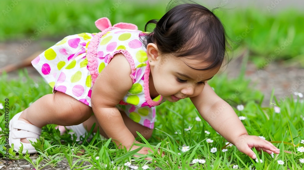 A little girl lies with a smile in a flower field, surrounded by daisies and other flowers.
Concept: joy, childhood, nature, fun, carefree. ticks in nature