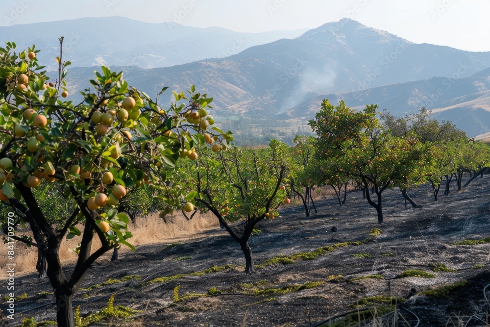 Genetically Modified Orchard with Resilient Fruit Trees in Wildfire-Prone Area