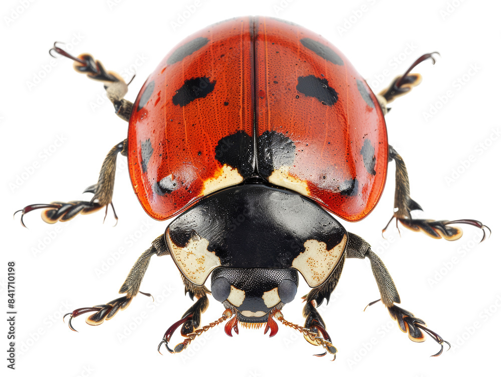 Fototapeta premium Beautiful red ladybug, isolated on transparent background. 