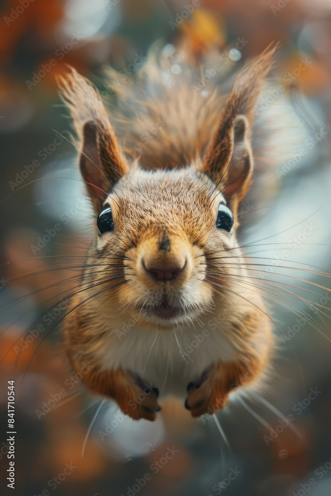 Fototapeta premium A squirrel is looking at the camera with its mouth open