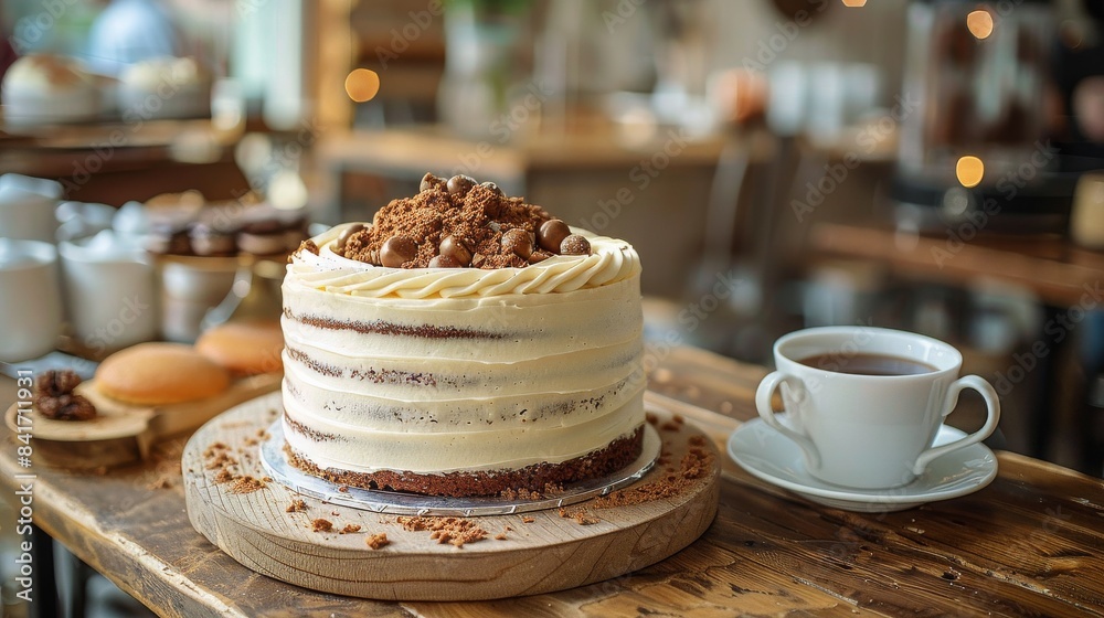 Cake and Coffee on Wooden Table